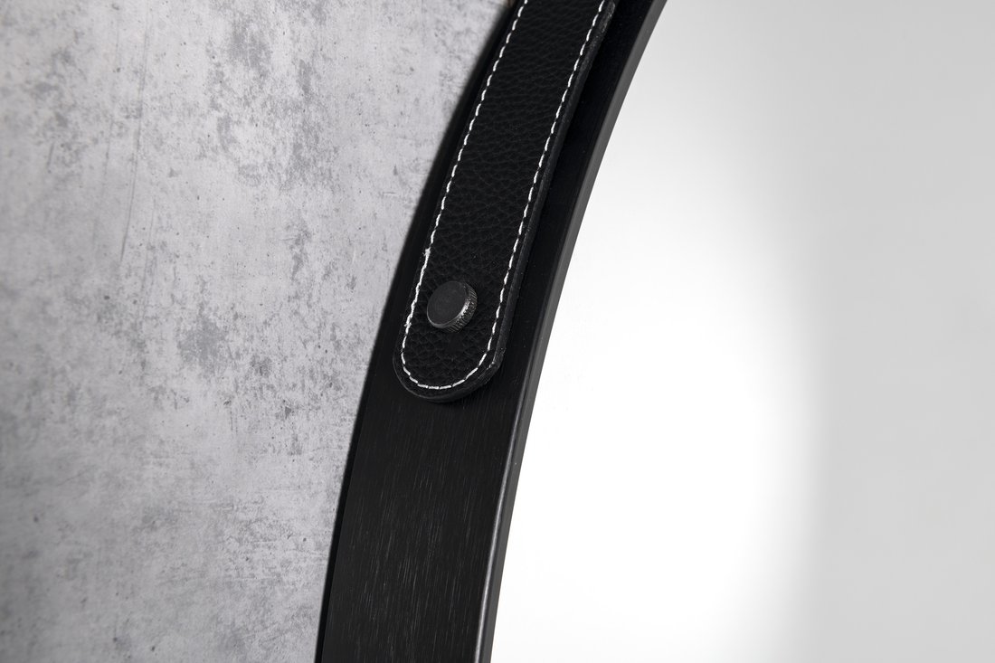 Aqualine STAGO kulaté zrcadlo ø 60cm, kožený pásek, černá mat SG065