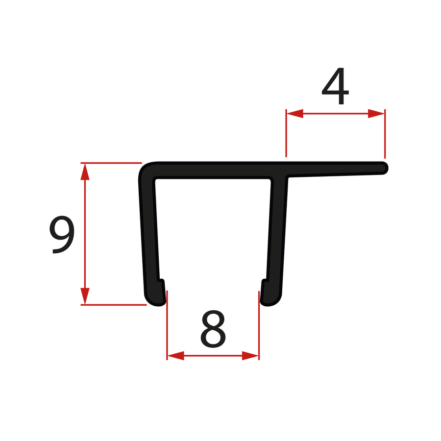 Svislé těsnění pro sklo 8mm, 2000mm, černá NDRL02B