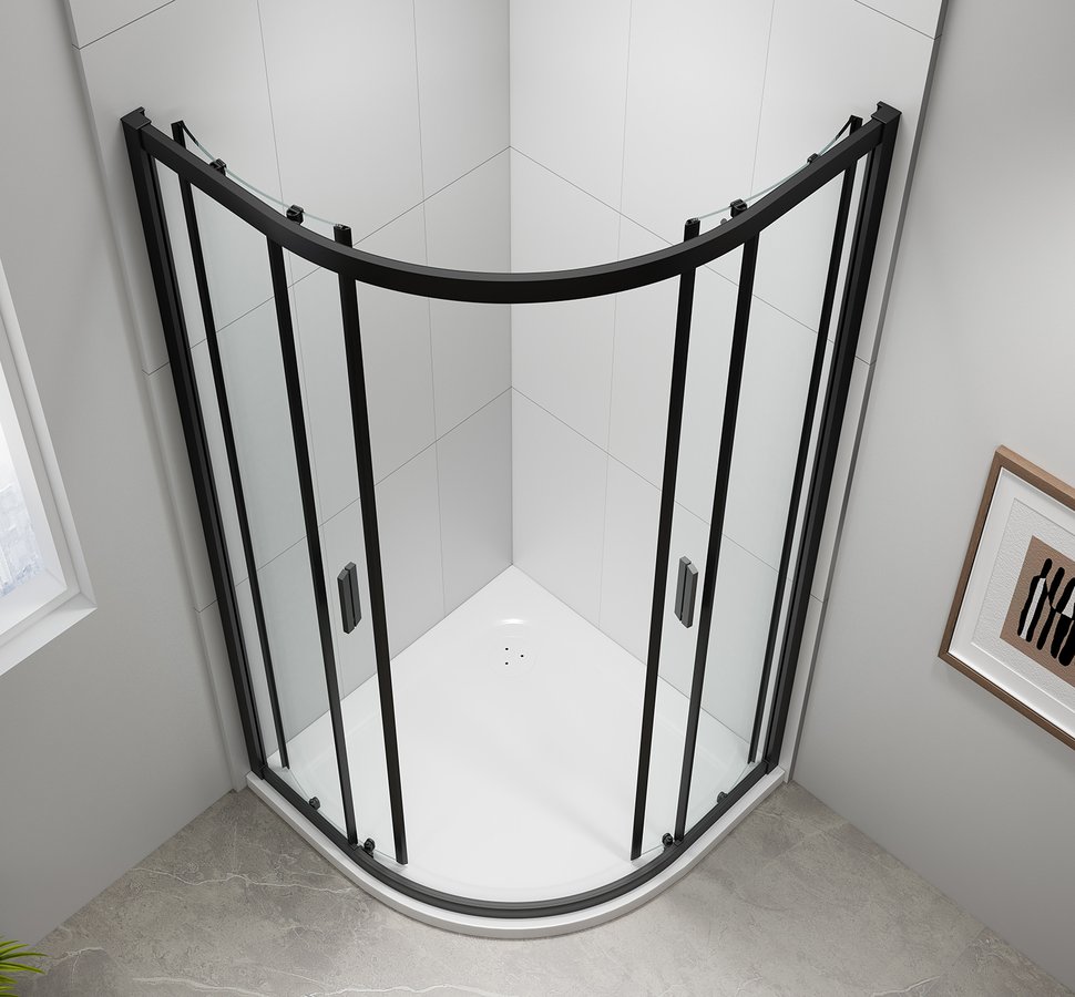Polysan EASY BLACK čtvrtkruhová sprchová zástěna 900x900mm, L/R, čiré sklo EL2615B