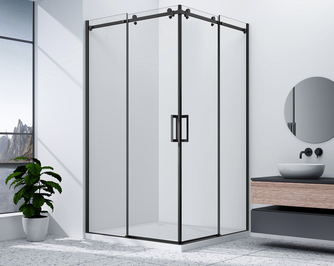 Gelco DRAGON BLACK sprchové posuvné dveře rohový vstup 900mm, čiré sklo GD4290B