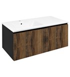 Photo: LOREA Schrank mit Waschbecken 101x46x51,5cm (70+30cm), links, Eiche collingwood/schwarz matt