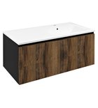 Photo: LOREA cabinet with washbasin 101x46x51,5cm (30+70 cm), right, oak collingwood/black matt