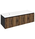 Photo: LOREA Schrank mit Waschbecken 141x46x51,5cm (70+70cm), links, Eiche collingwood/schwarz matt