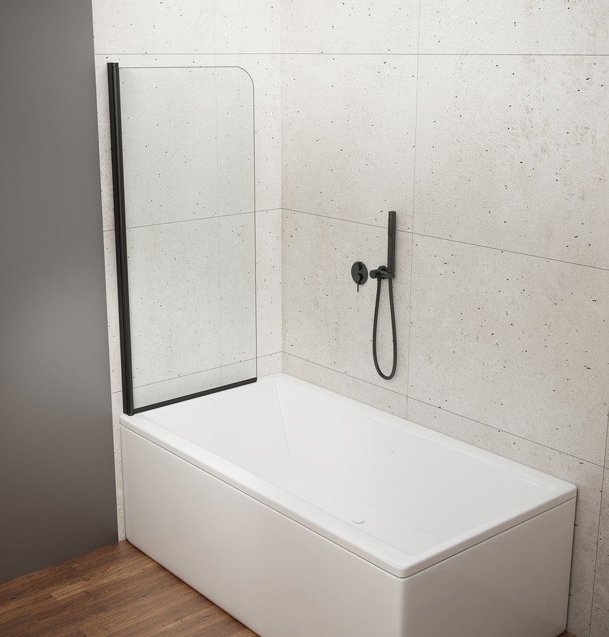 Aqualine VILMA vanová zástěna 600x1400mm, černá, čiré sklo AQ6014B