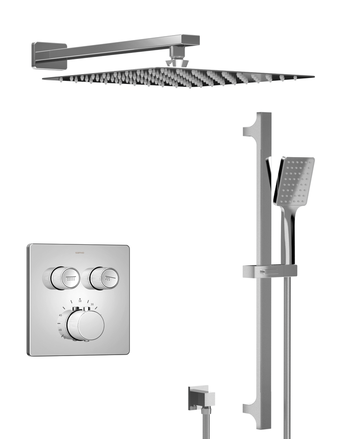SMART SELECT podomítkový sprchový set s termostatickou baterií, 2 výstupy, posuvný držák sprchy, chrom