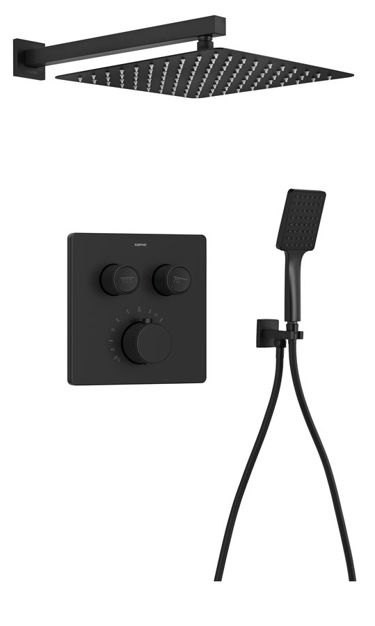 SMART SELECT podomítkový sprchový set s termostatickou baterií, 2 výstupy, vyústění, černá mat RP042B-01