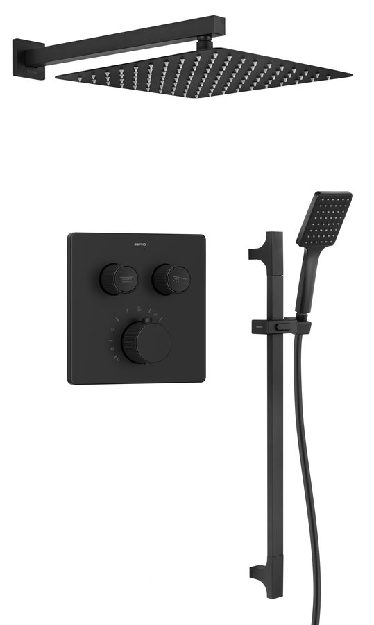 SMART SELECT podomítkový sprchový set s termostatickou baterií, 2 výstupy, posuvný držák sprchy, černá mat RP042B-02