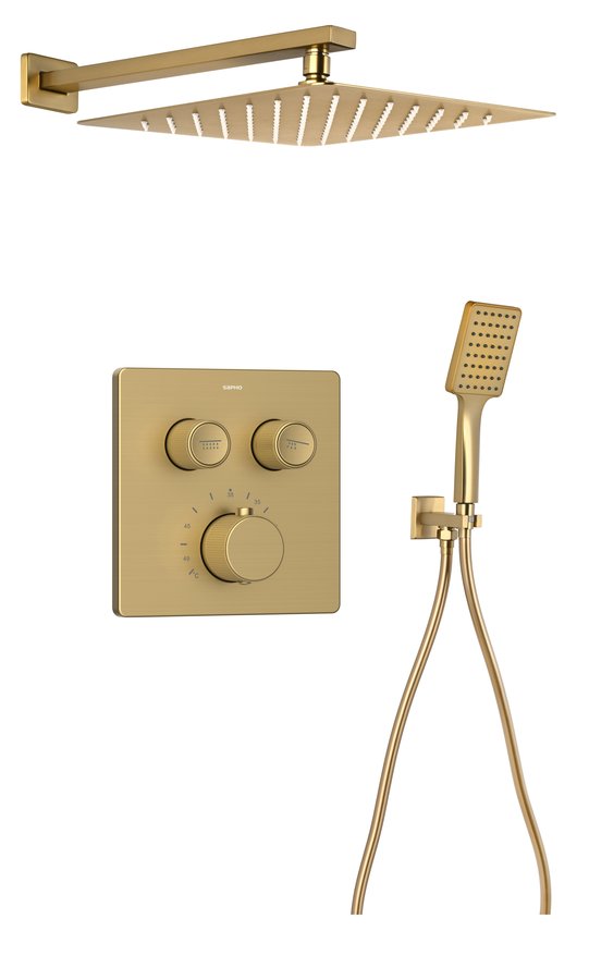 SMART SELECT podomítkový sprchový set s termostatickou baterií, 2 výstupy, vyústění, zlato mat RP042GB-01