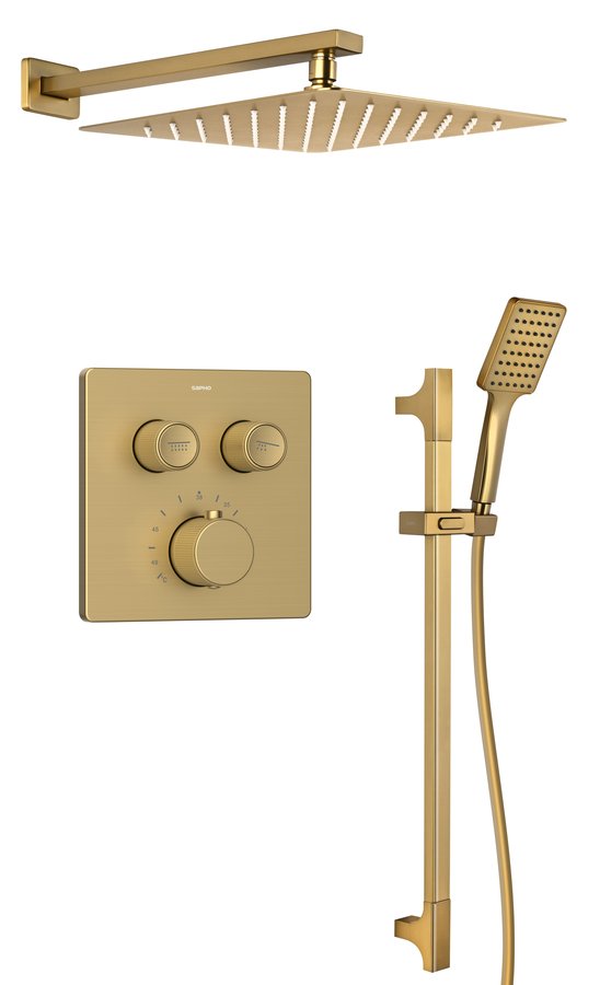 SMART SELECT podomítkový sprchový set s termostatickou baterií, 2 výstupy, posuvný držák sprchy, zlato mat RP042GB-02