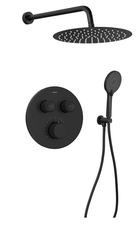 SMART SELECT podomítkový sprchový set s termostatickou baterií, 2 výstupy, vyústění, černá mat RP032B-01