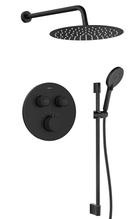 SMART SELECT podomítkový sprchový set s termostatickou baterií, 2 výstupy, posuvný držák sprchy, černá mat RP032B-02