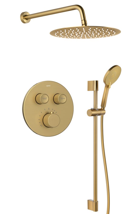 SMART SELECT podomítkový sprchový set s termostatickou baterií, 2 výstupy, posuvný držák sprchy, zlato mat RP032GB-02