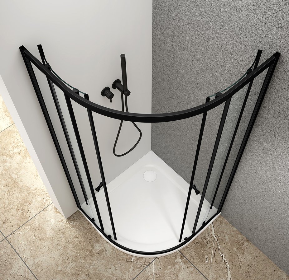 Aqualine ARLETA BLACK čtvrtkruhová sprchová zástěna 900x900mm, čiré sklo BLS900