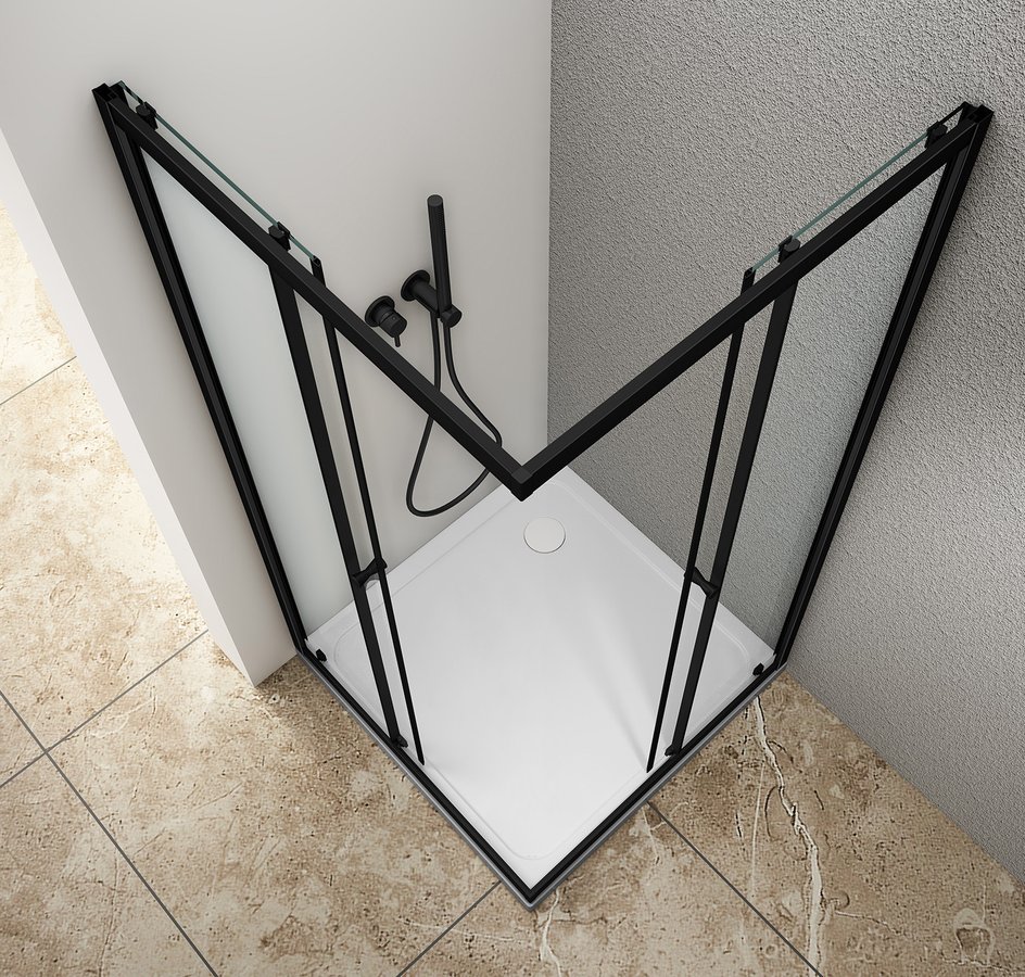 Aqualine AGGA BLACK čtvercová sprchová zástěna 900x900mm, čiré sklo BLF909