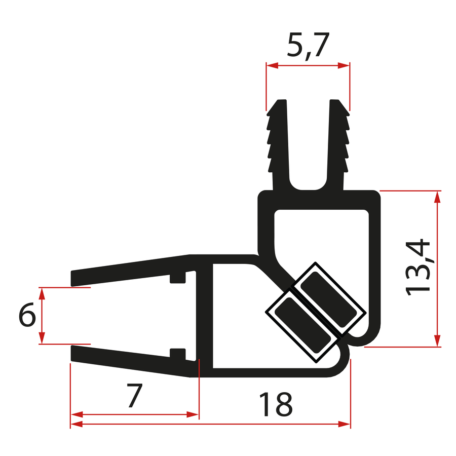 Gelco Set magnetických těsnění 45° pro sklo 6mm a profil, 2000mm, černá NDGS07B