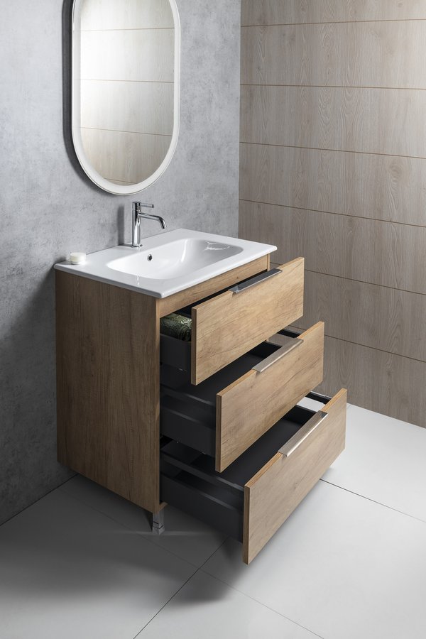 Sapho CIRASA umyvadlová skříňka 59,2x75x46cm, 3x zásuvka, dub stříbrný CR631-1111