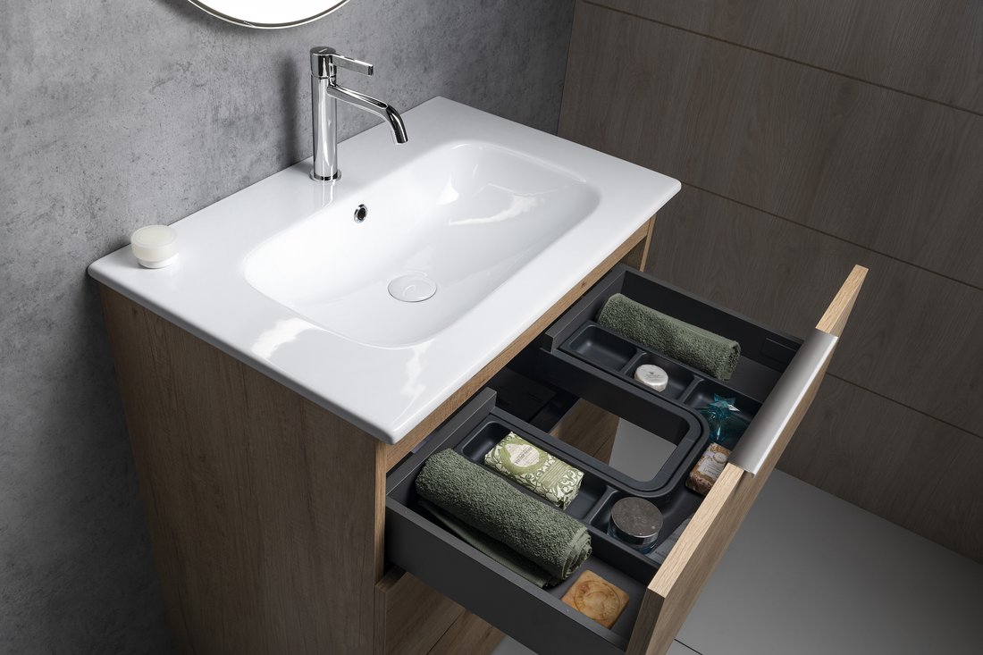 Sapho CIRASA umyvadlová skříňka 59,2x75x46cm, 3x zásuvka, dub stříbrný CR631-1111