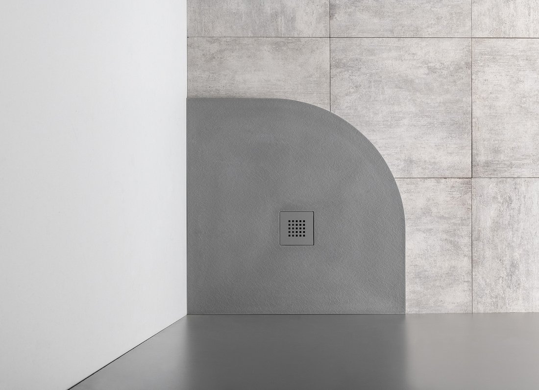 Gelco MITIA sprchová vanička z litého mramoru, čtvrtkruh 90x90cm, šedá PMSR90