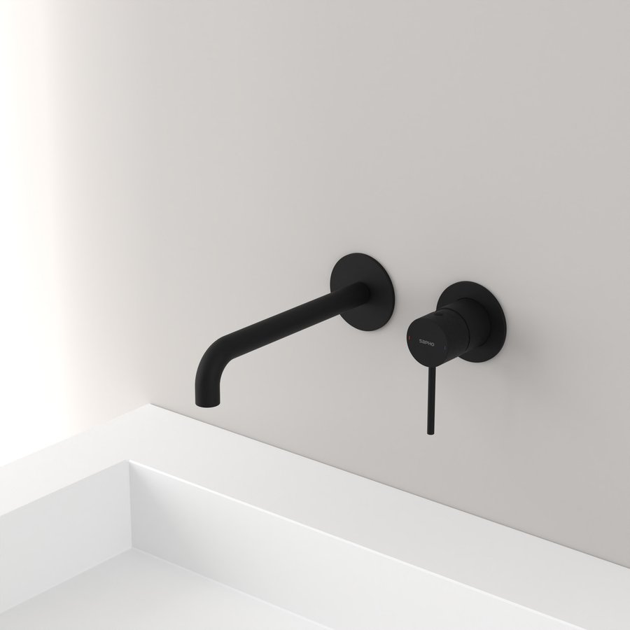 Sapho ULTRAMIX podomítková dvouprvková umyvadlová baterie, hubice 20cm, černá mat UT018B