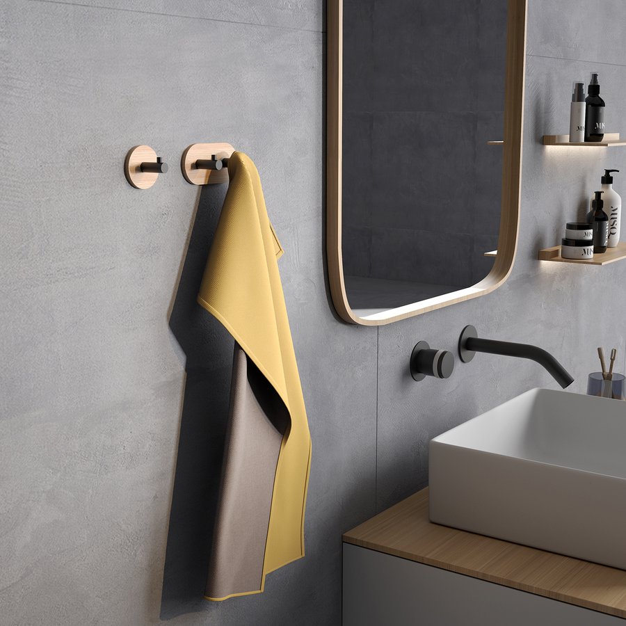 Gedy HIMALAYA samolepící dvojháček, kulatý, černá/bambus 1127