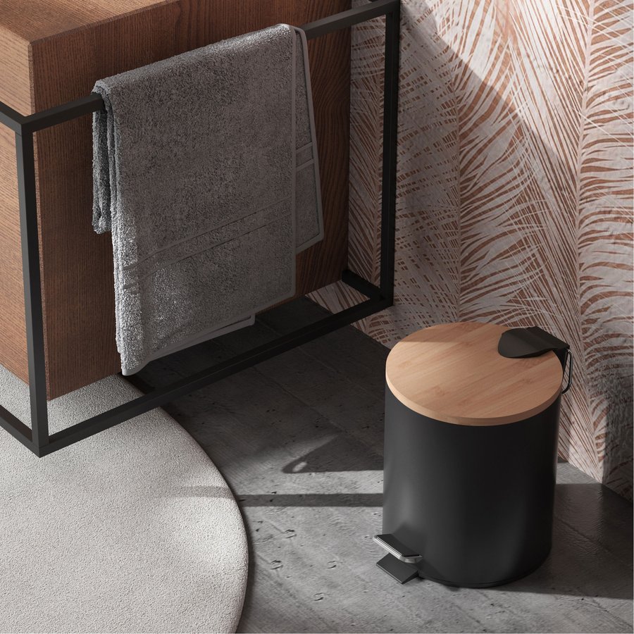 Gedy KENTA odpadkový koš 3l, Soft Close, černá mat/bambus 1309