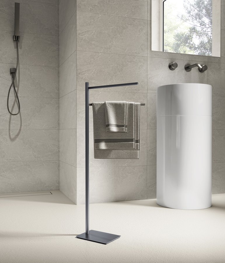 Gedy TRILLY stojan s držákem ručníků, hranatý, gun metal TR3181