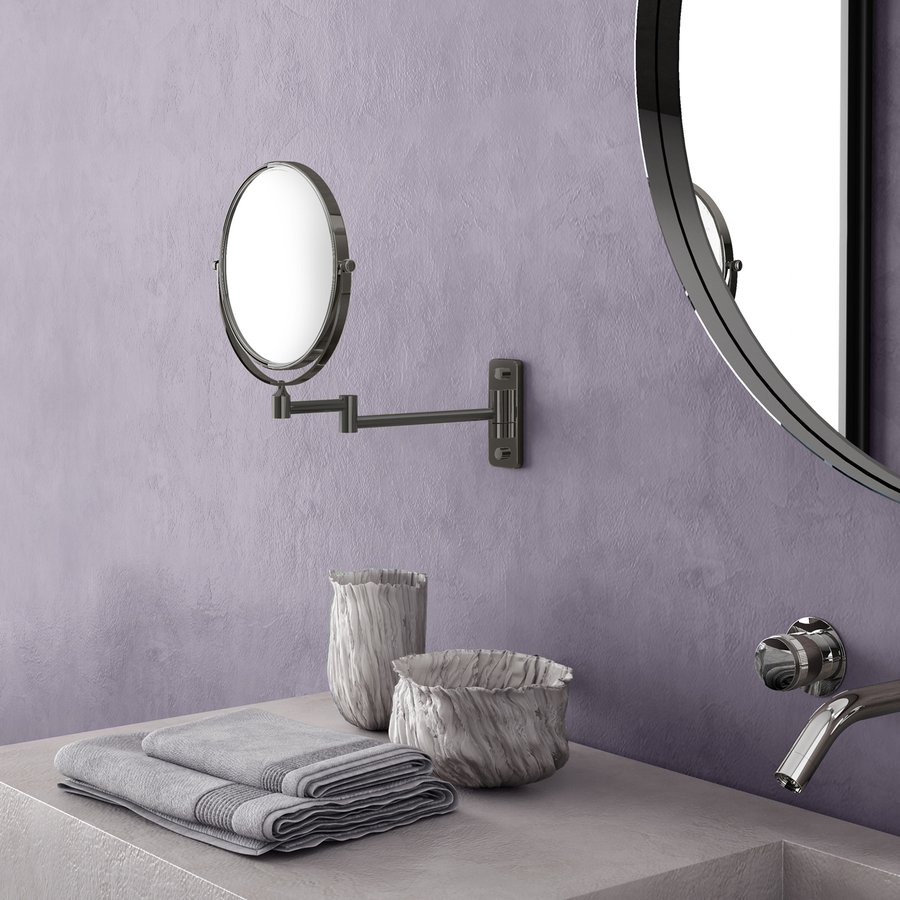 Gedy GAIA kosmetické zrcátko závěsné, Ø 180mm, oboustranné, gun metal CO202481