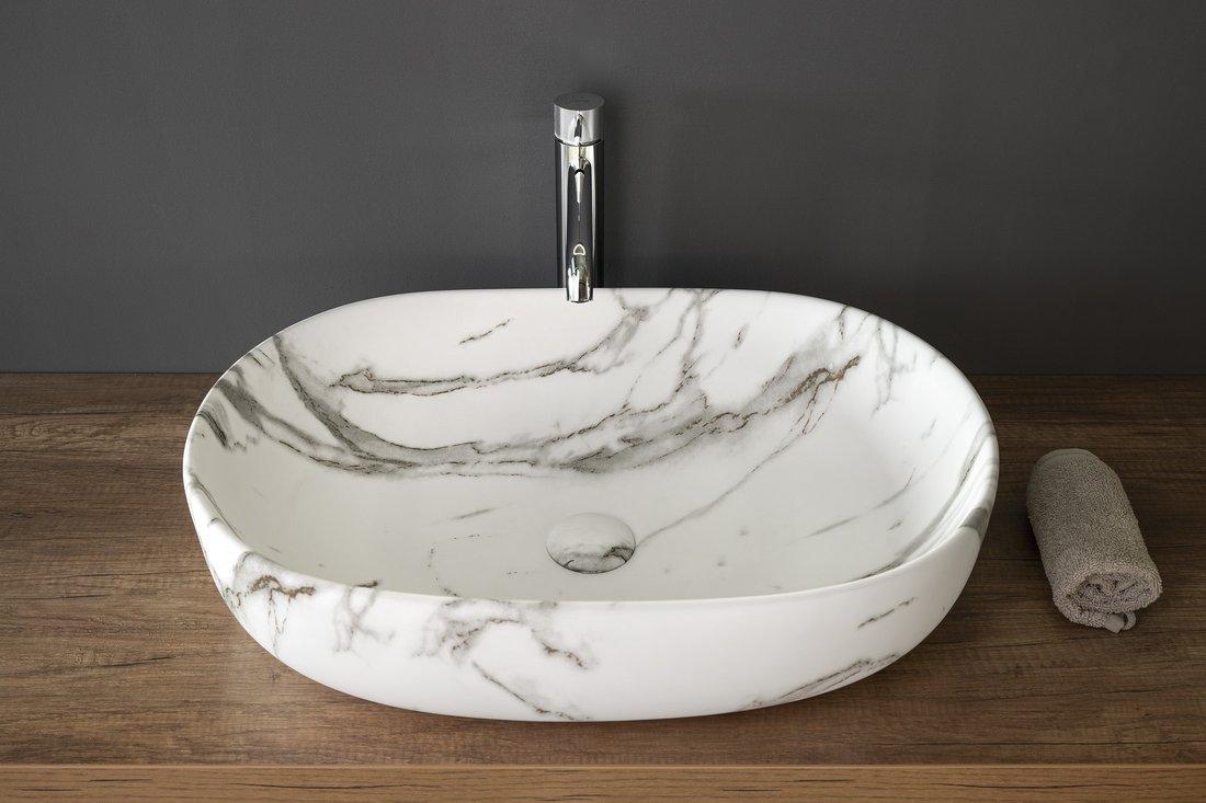 Sapho CALEO keramické umyvadlo na desku, 60x42cm, bianco carrara CA590BC