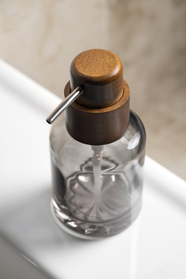 Sapho FIGO dávkovač mýdla na postavení 300ml, kouřové sklo/dřevo 08387