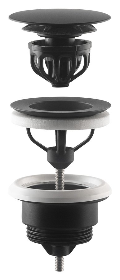 Omp Tea Umyvadlová výpust 5/4“, click-clack, velká zátka, 10-45mm, černá mat 7532.310.5X
