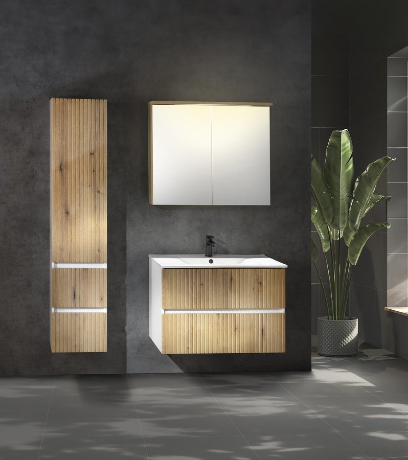 Aqualine PANEDA STRIP umyvadlová skříňka 79,5x55x45,2cm, dub emporio PN380