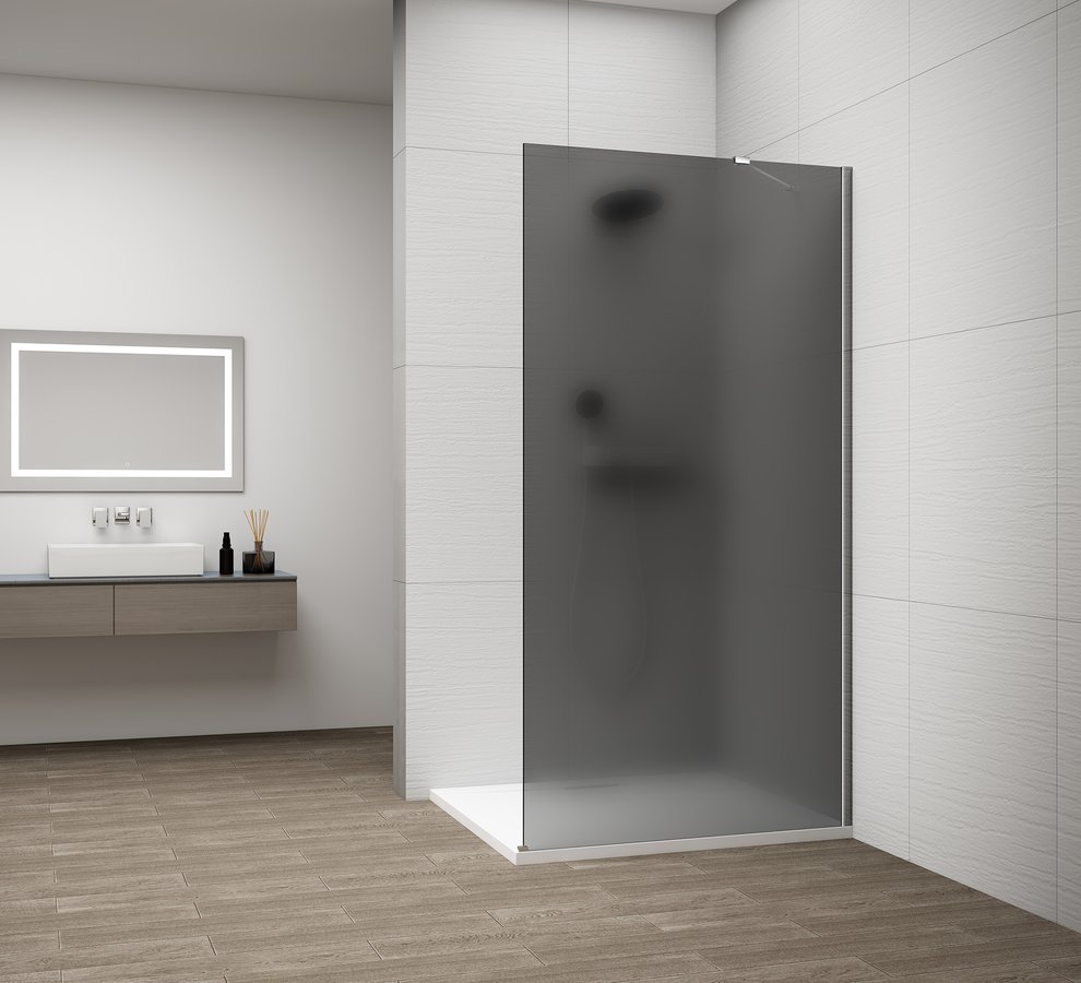 Polysan ESCA CHROME jednodílná sprchová zástěna k instalaci ke stěně, kouřové matné sklo, 900 mm ES1490-01