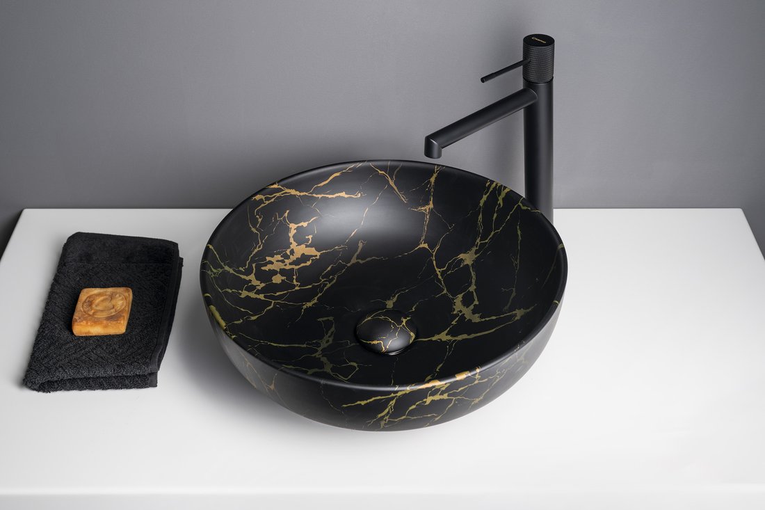 Sapho RONDANE keramické umyvadlo na desku Ø 41cm, portoro marmor AR435PT