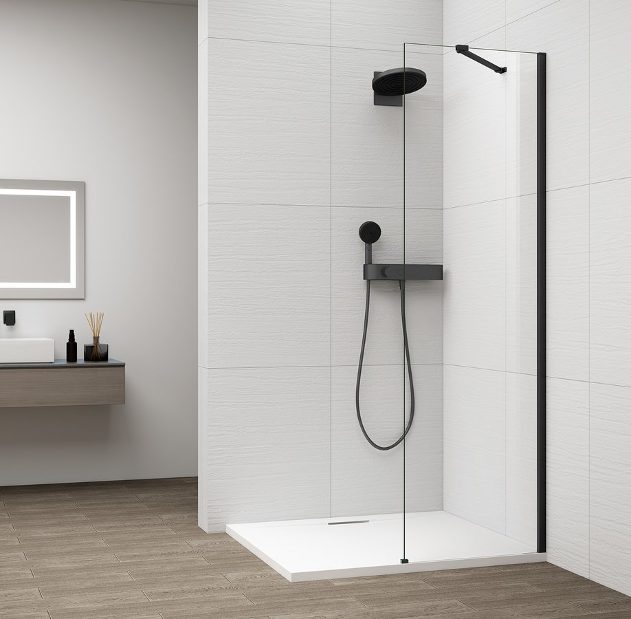 ESCA BLACK MATT jednodílná sprchová zástěna k instalaci ke stěně, sklo čiré, 600 mm ES1060-02
