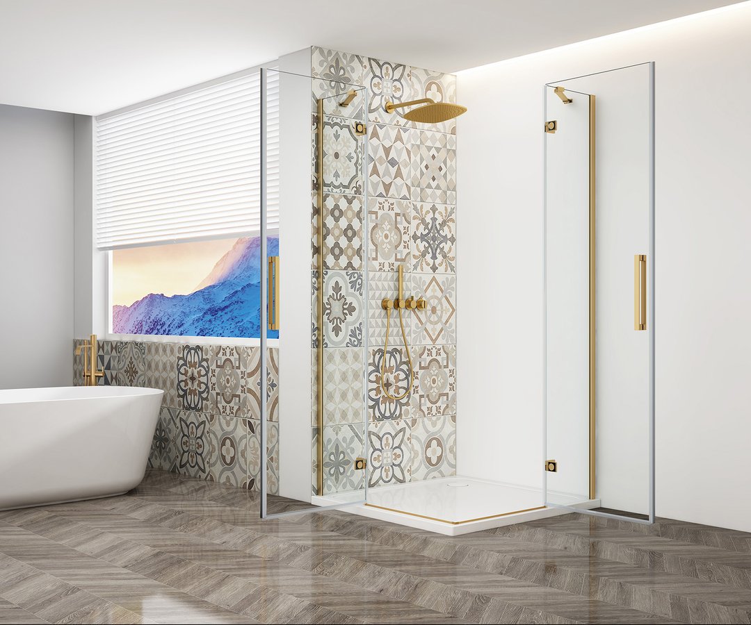 Gelco TRINITY GOLD MATT obdélníkový sprchový kout 900x800mm, rohový vstup, čiré sklo GT2280-90C-G