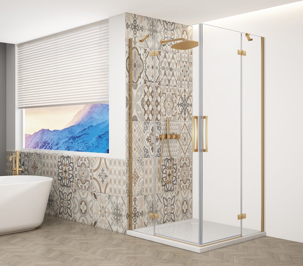 TRINITY GOLD MATT čtvercový sprchový kout 900x900mm, rohový vstup, čiré sklo