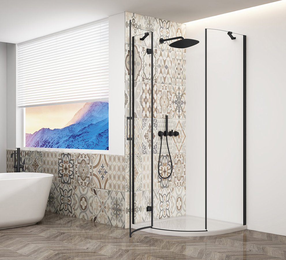 Gelco TRINITY BLACK čtvrtkruhový sprchový kout 900x900mm, čiré sklo, levé GT6590CL-B