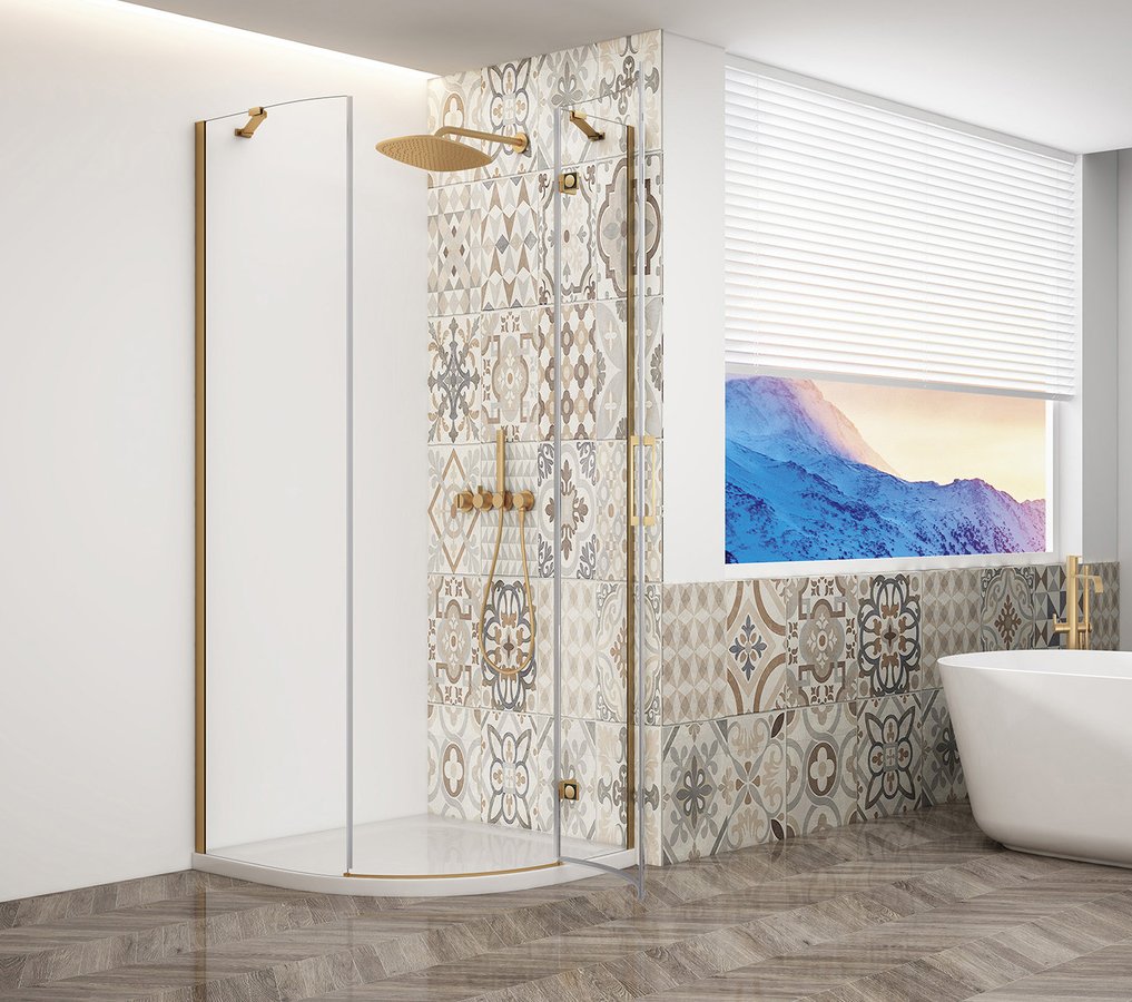 Gelco TRINITY GOLD MATT čtvrtkruhový sprchový kout 900x900mm, čiré sklo, pravé GT6590CR-G