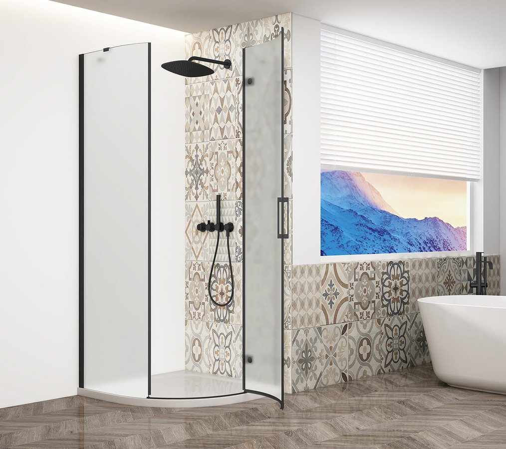 Gelco TRINITY BLACK čtvrtkruhový sprchový kout 900x900mm, matné sklo, pravé GT6590MR-B