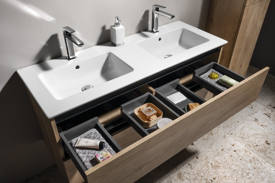 Sapho EZARA dvojumyvadlová skříňka 120x55x46cm, bílá lesk EZ121-3030