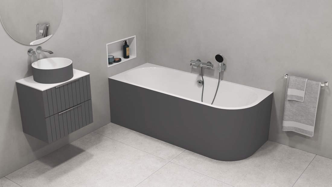 Polysan VIVA L MONOLITH asymetrická vana 170x75x60cm, bílá/carina 70119M.41