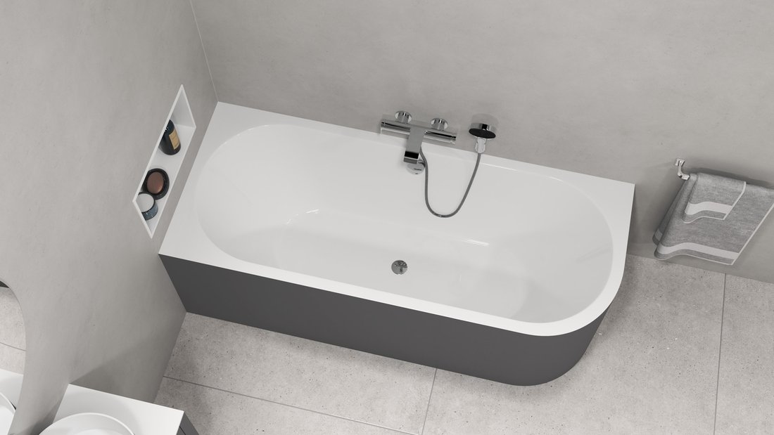 Polysan VIVA L MONOLITH asymetrická vana 170x75x60cm, bílá/carina 70119M.41