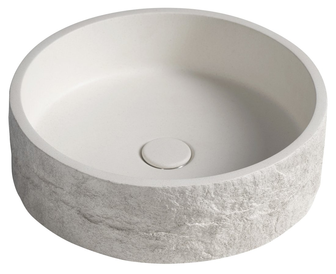 Sapho ISPIR betonové umyvadlo včetně výpusti, 40cm, bílý pískovec AR474
