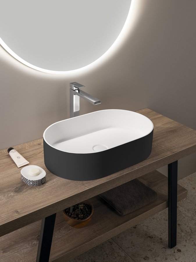 Sapho THIN umyvadlo na desku, Rockstone, 55x35cm, carina/bílá mat WN205-41