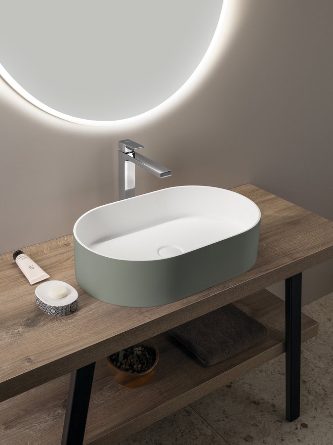 Sapho THIN umyvadlo na desku, Rockstone, 55x35cm, verde/bílá mat WN205-44