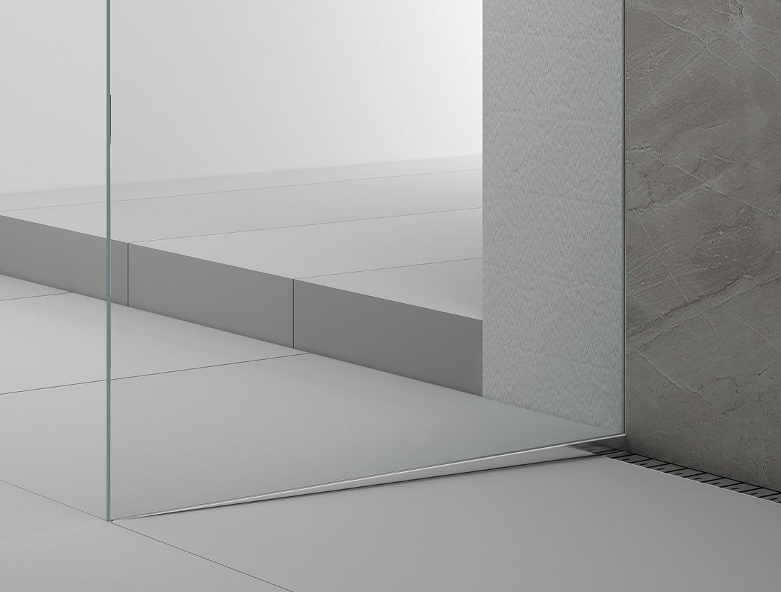 Polysan ARCHITEX sada pro uchycení skla podlaha-stěna se spádovou lištou, 1615x2105mm, levá, leštěný hliník AX2116L