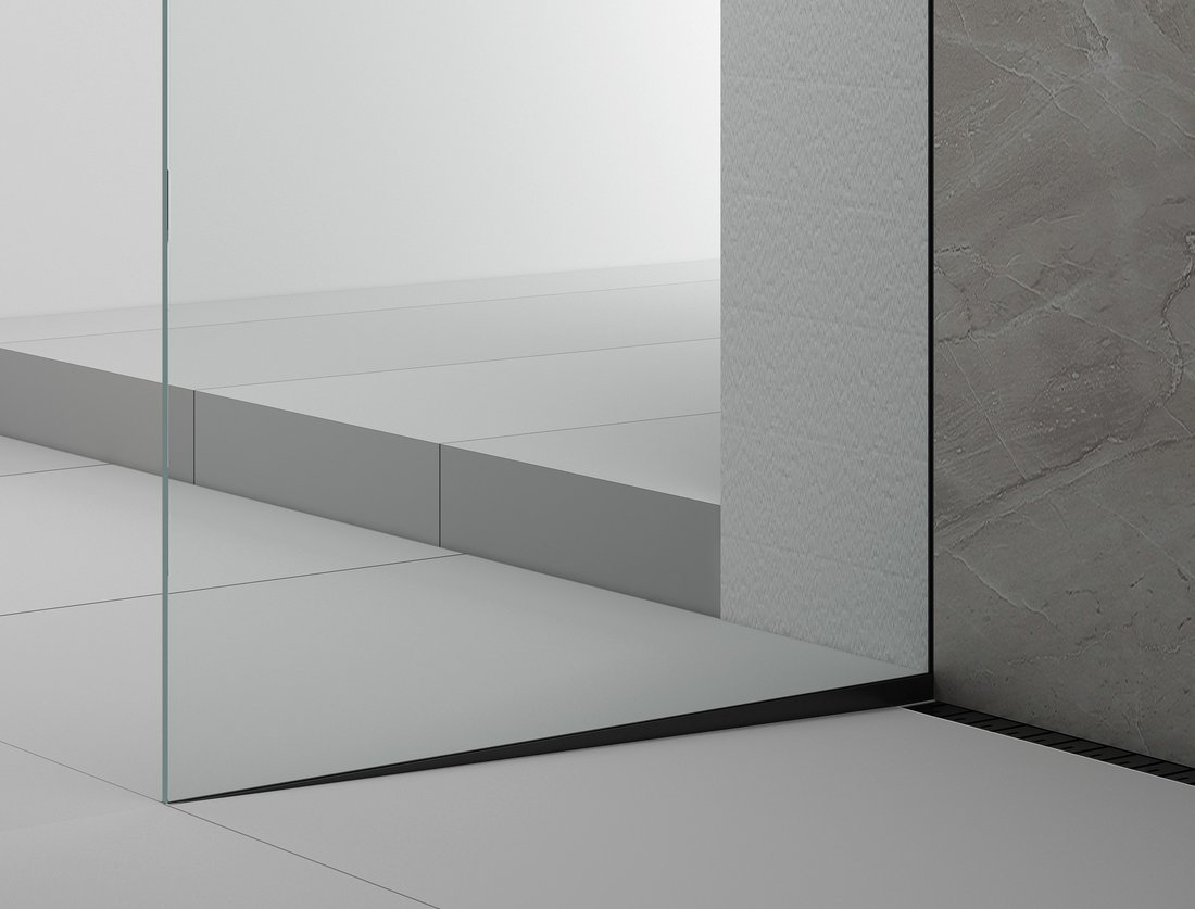 Polysan ARCHITEX sada pro uchycení skla podlaha-stěna se spádovou lištou, 1615x2105mm, levá, černá mat AX2116BL