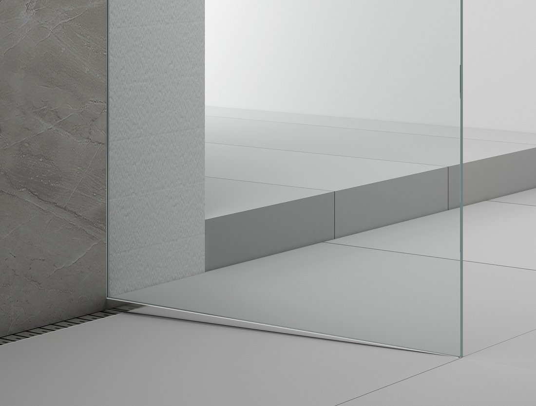 Polysan ARCHITEX sada pro uchycení skla podlaha-stěna se spádovou lištou, 1615x2105mm, pravá, leštěný hliník AX2116R