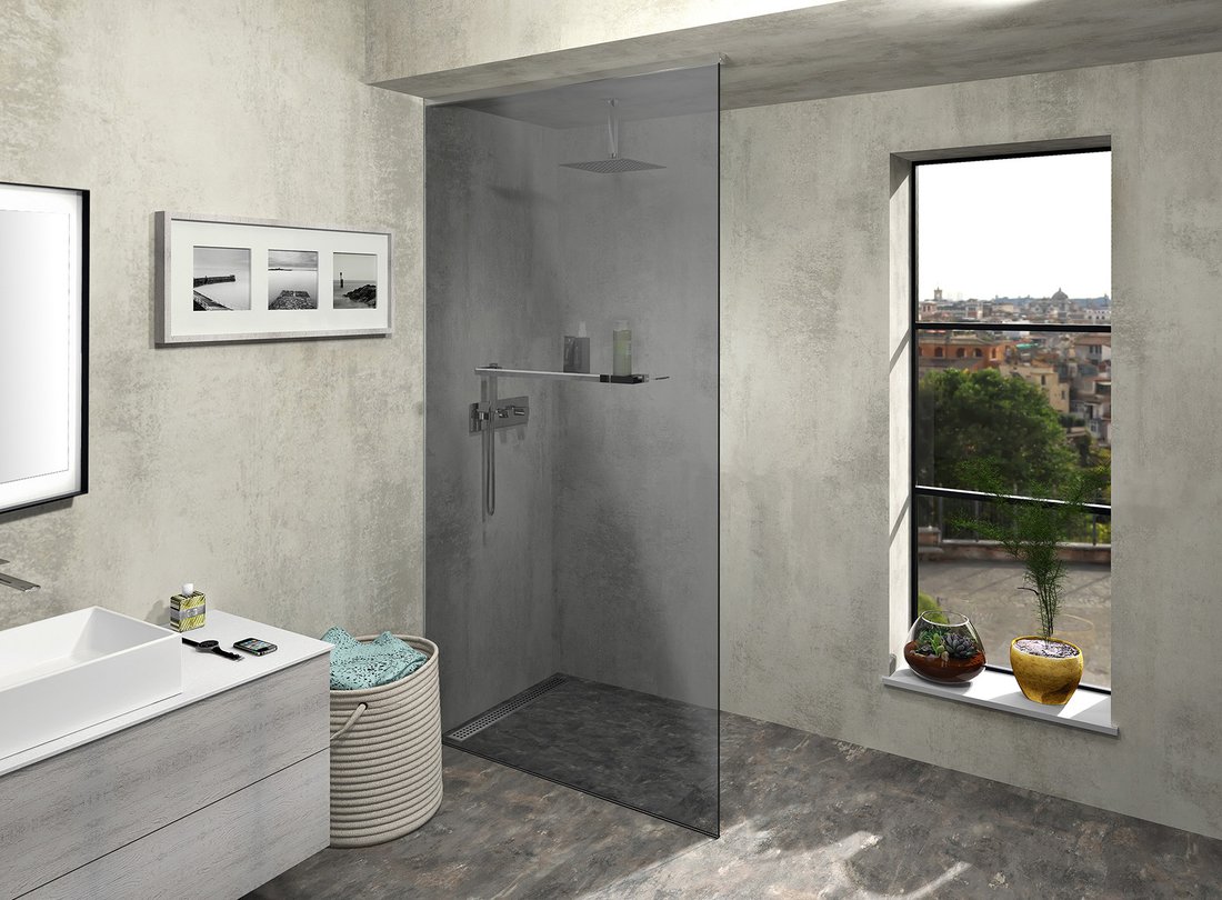 Polysan ARCHITEX sada pro uchycení skla, podlaha-stěna-strop se spádovou lištou, 1615x2600mm, levá, leštěný hliník AX2616L
