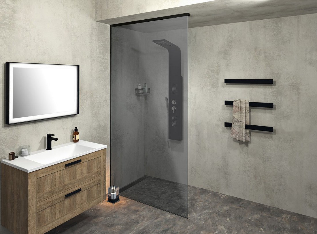 Polysan ARCHITEX sada pro uchycení skla, podlaha-stěna-strop se spádovou lištou, 1615x2600mm, levá, černá mat AX2616BL